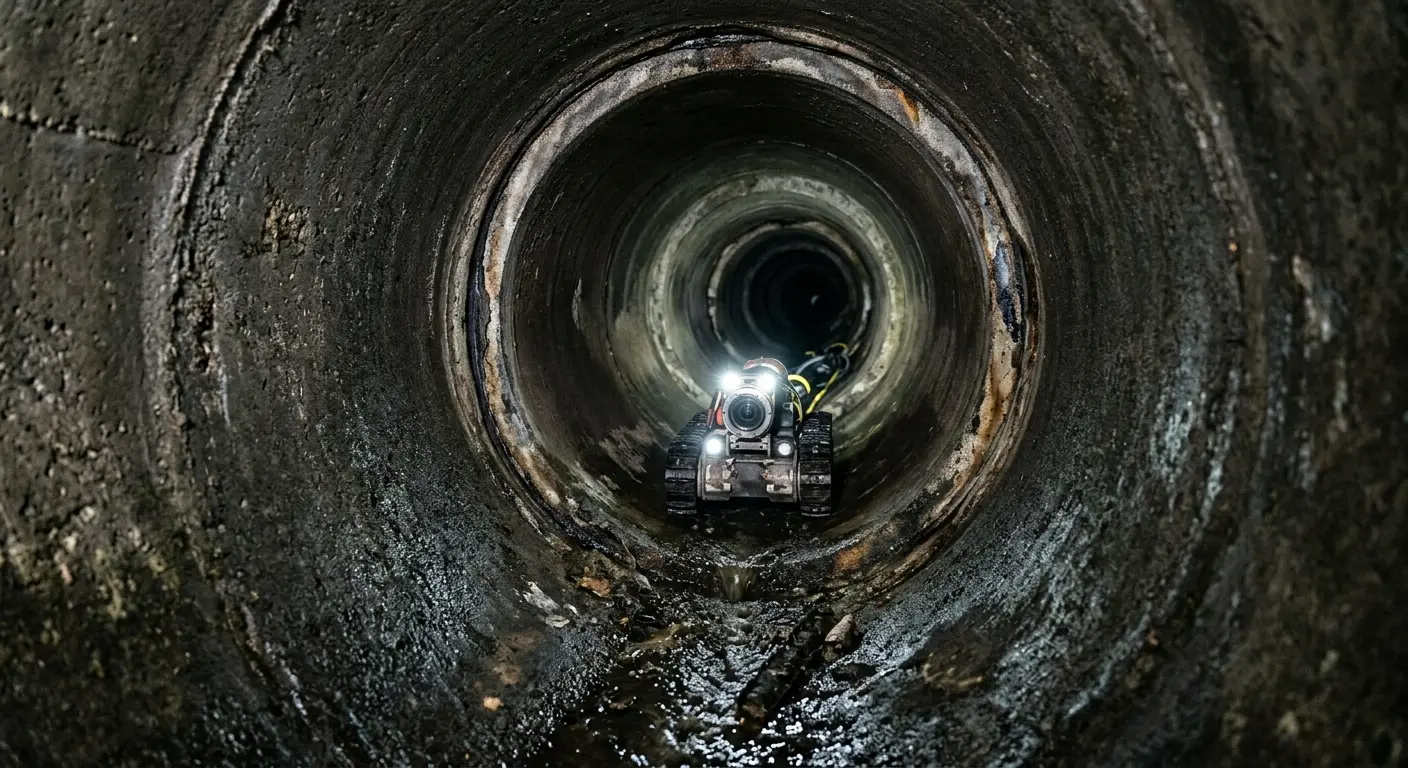 Robotic sewer camera inspecting pipe interior for Sewer Line Cleaning in Olivarez